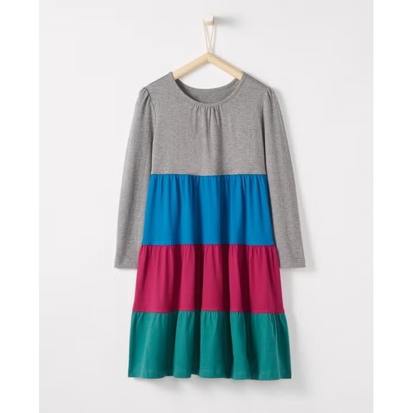 Hanna Andersson Long Sleeve Twirl Power Dress Girls 8 130cm Cotton Tiered Multi - Picture 1 of 6
